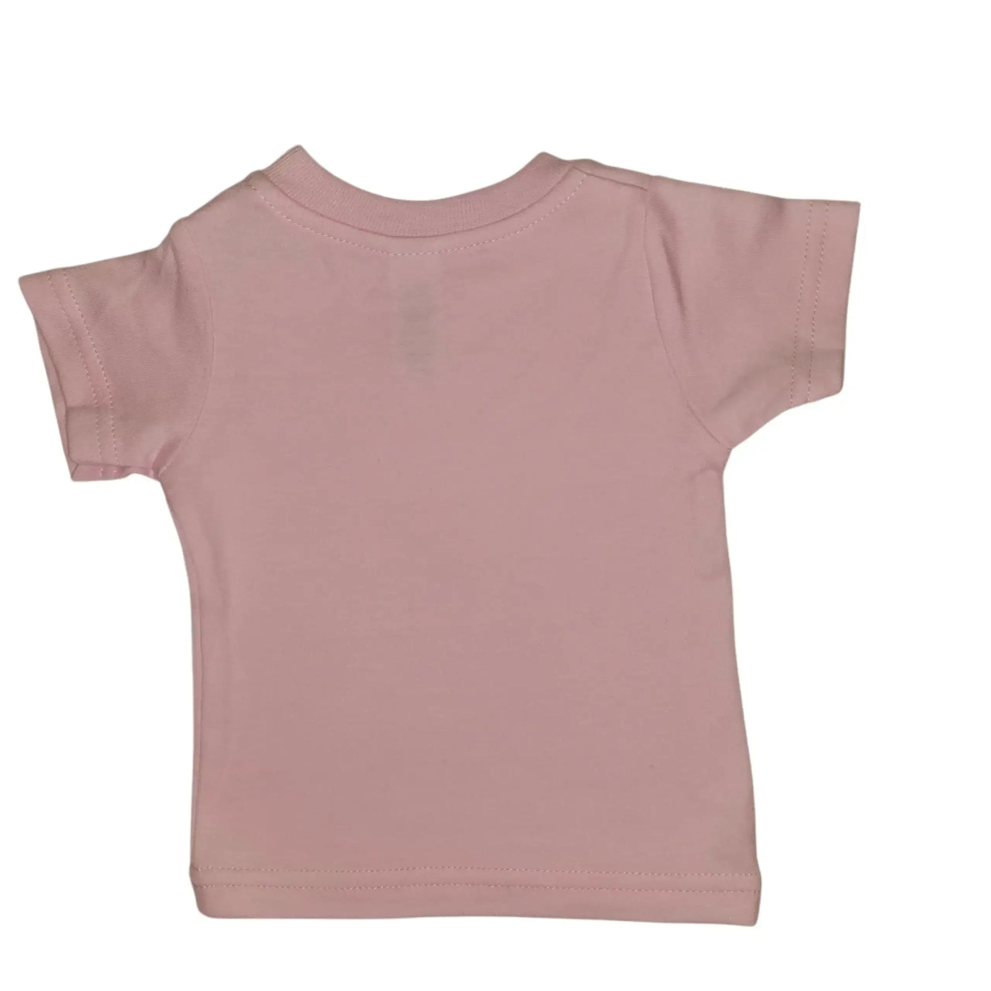 Back view of a plain pink cotton baby T-shirt on a white background