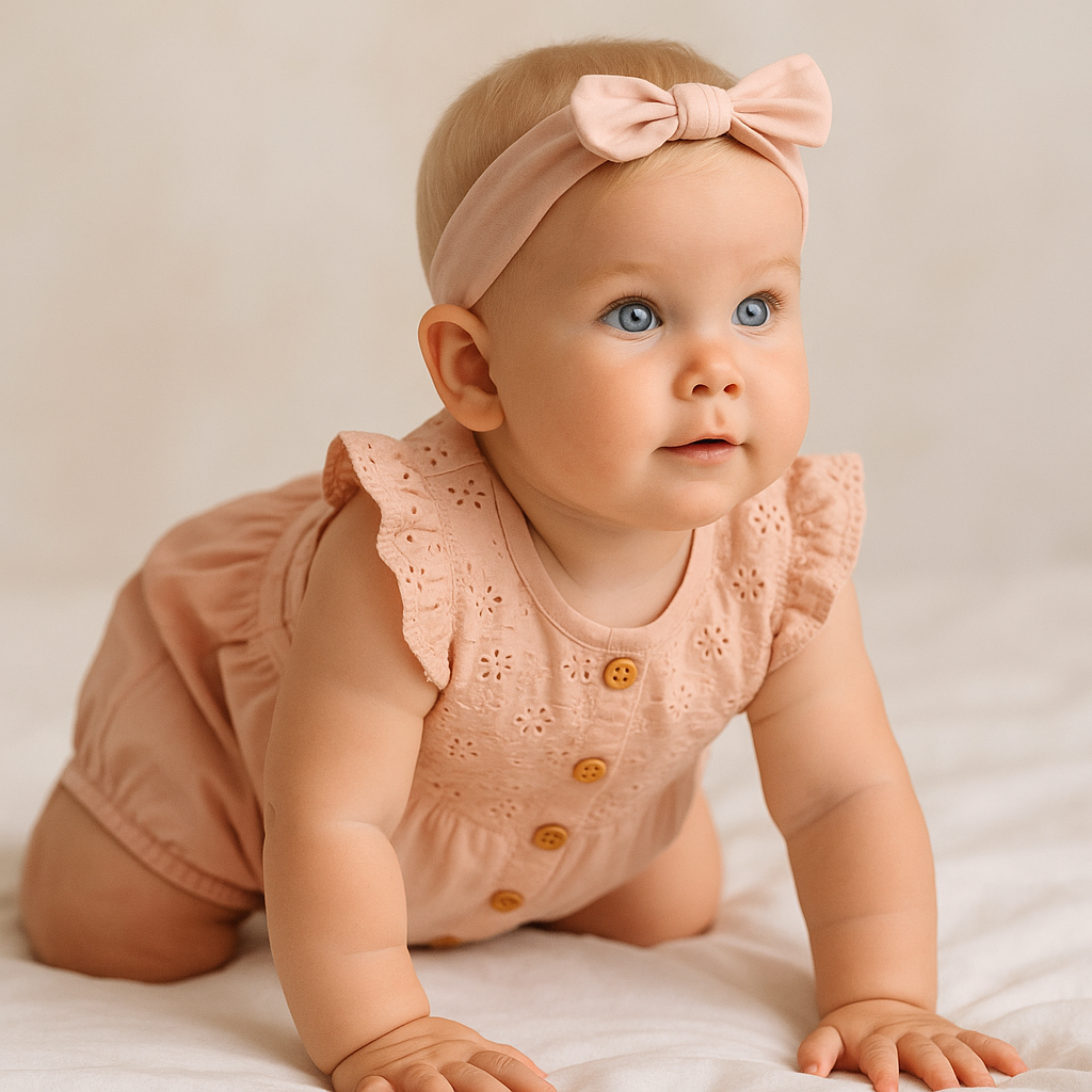 Baby Girls Lace Romper with Headband (Pink)