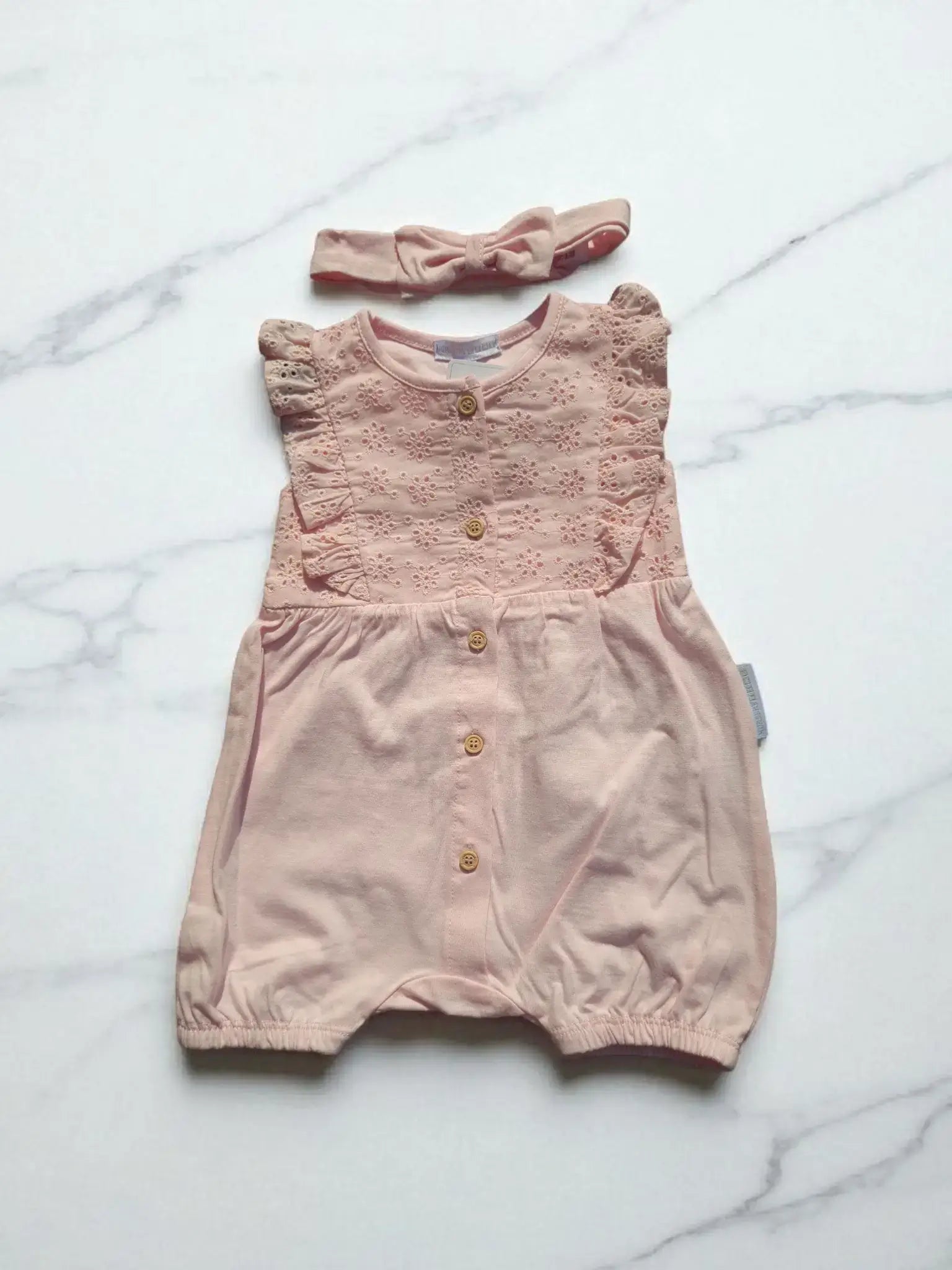 Baby Girls Lace Romper with Headband (Pink)