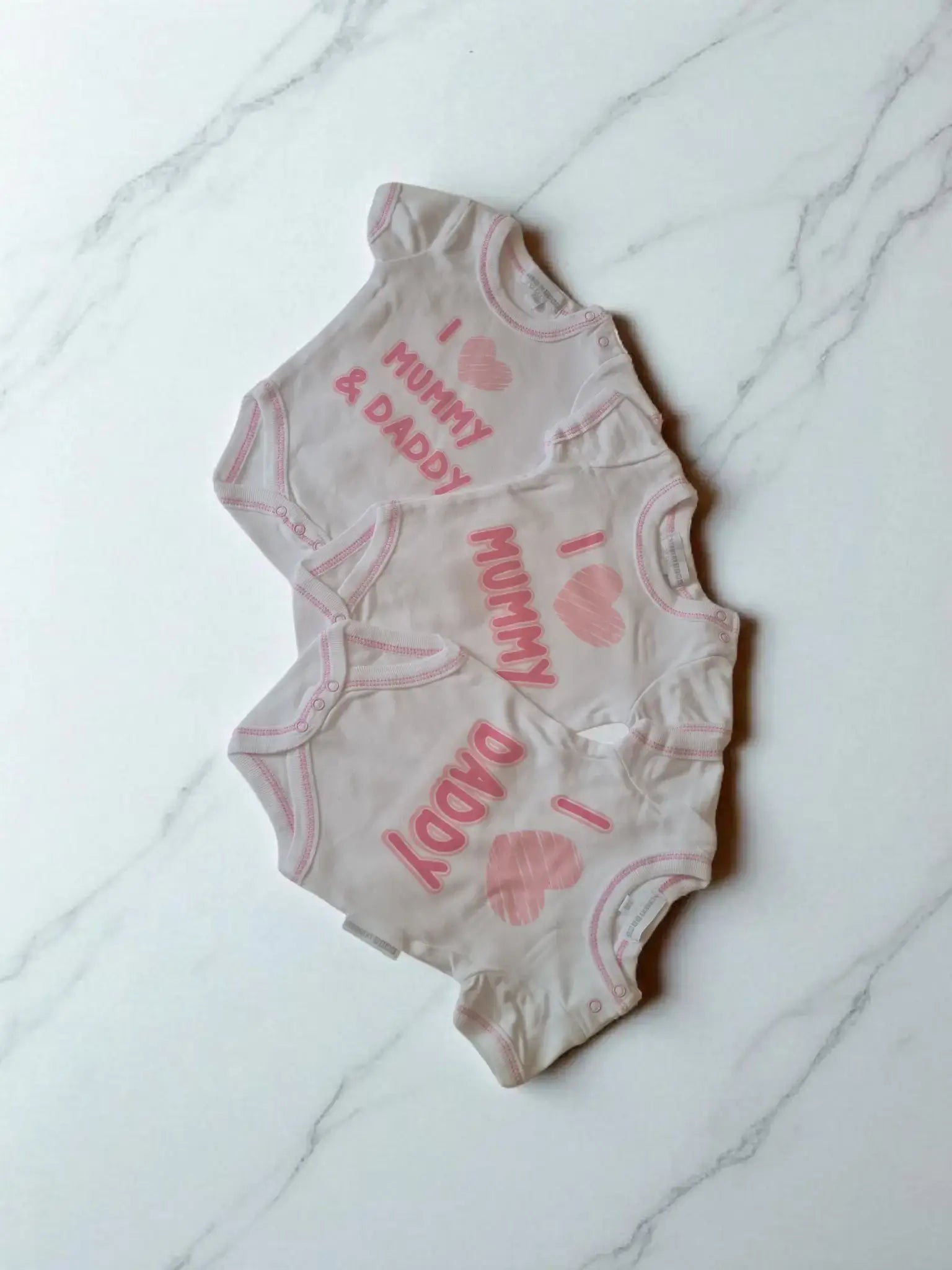 Baby Girls 3 pcs Bodysuit Gift Set – I Love Mummy/Daddy - Cotton Baby