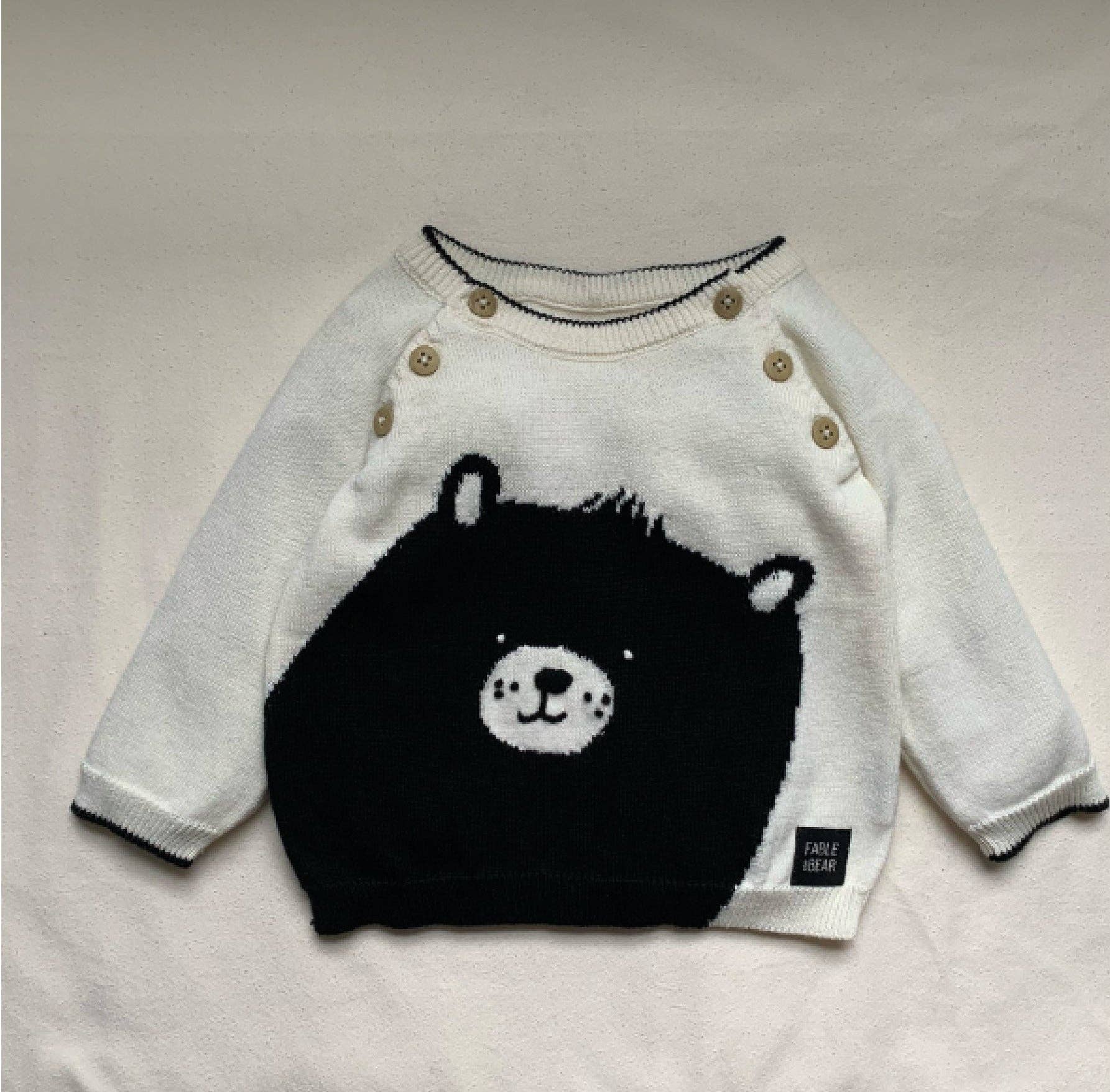 Children's jumper/sweater with a bear design on a plain background