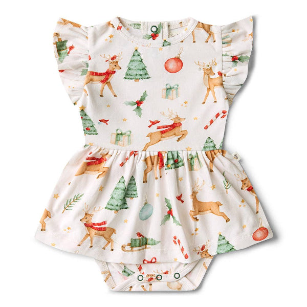 Children's romper with Christmas-themed design on a white background