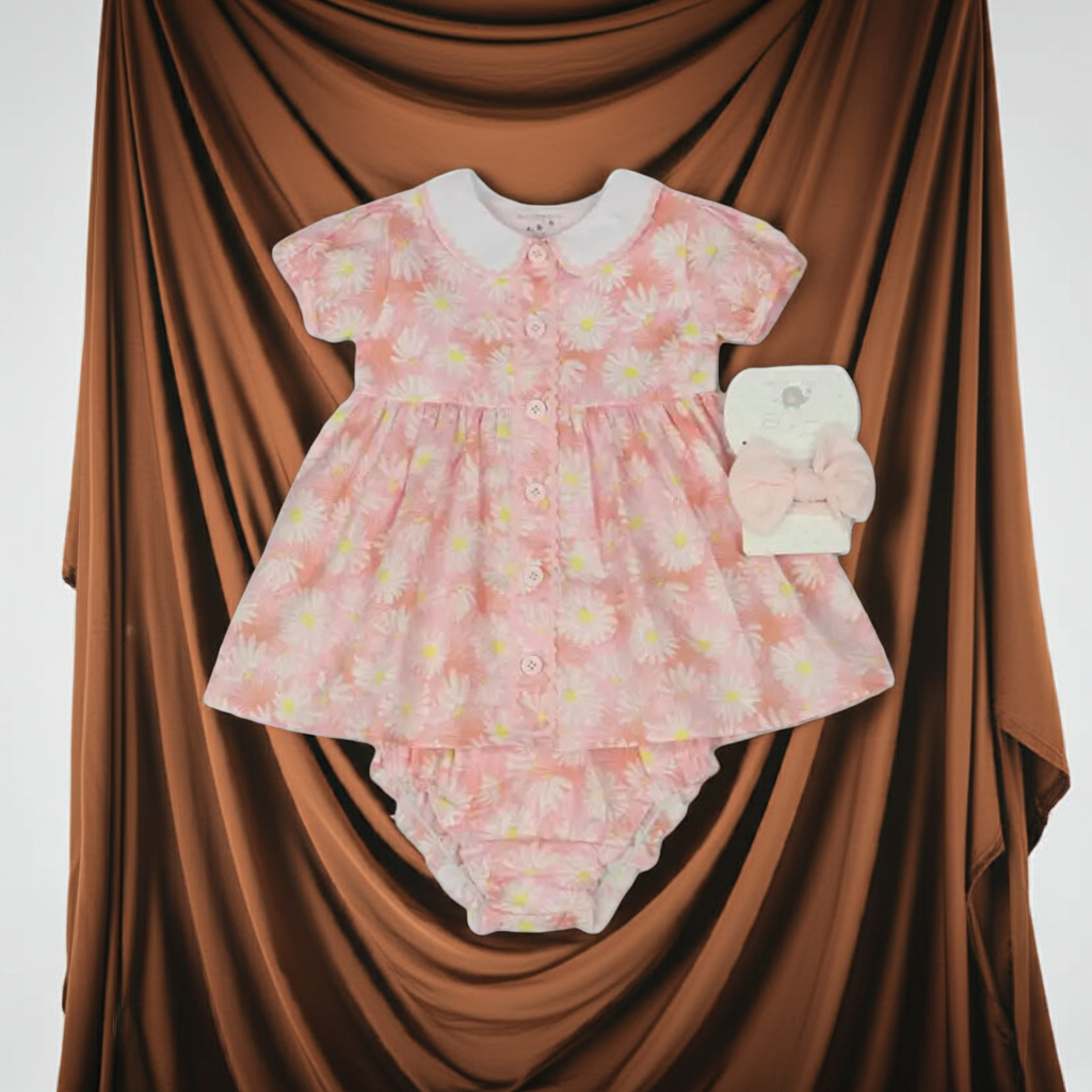 Girls Pink Floral Print Lined Dress 1-2 Years