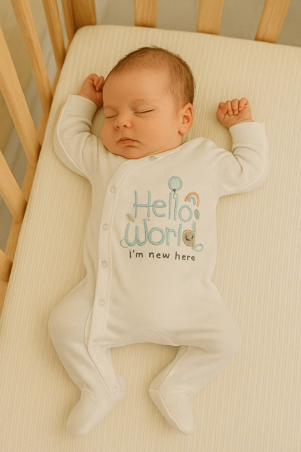 Baby All In One “Hello World I'm New Here” Sleepsuit