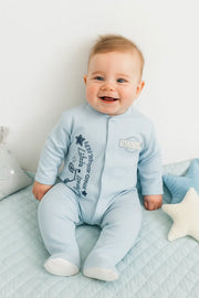 Baby Cotton All in One - Sky and White (NB-6M) - Cotton Baby