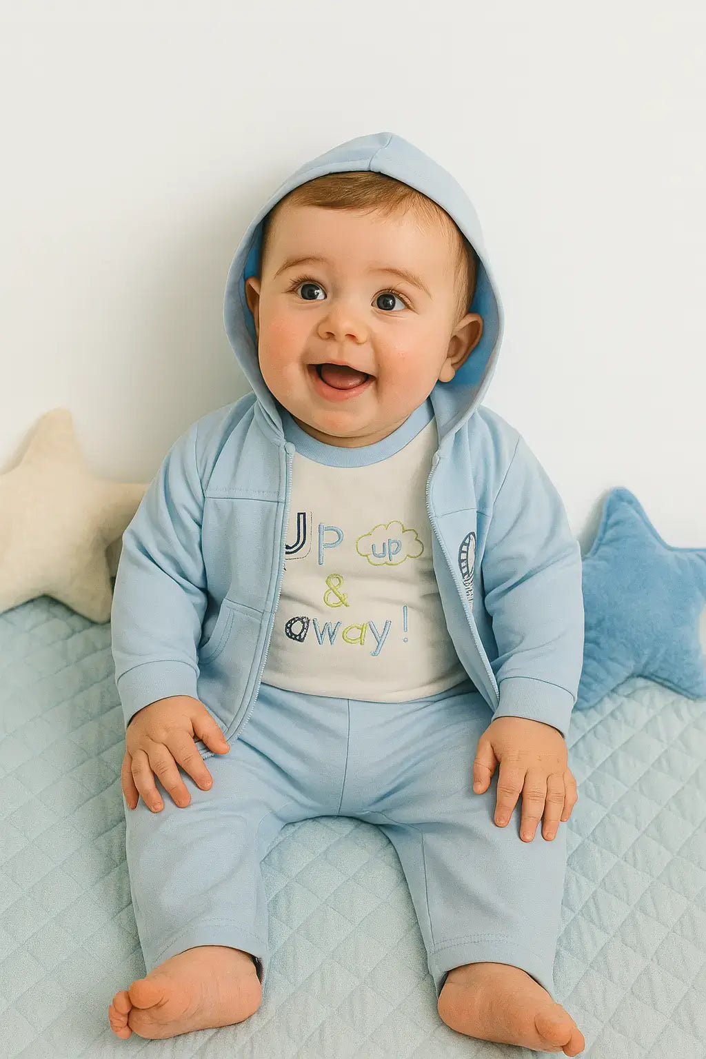 Nursery Time Boys Sky Blue 3-Piece Cotton Set (0 - 9M)