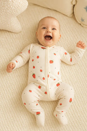 Baby Strawberry Print Footless Sleepsuit (NB-9M) - Cotton Baby