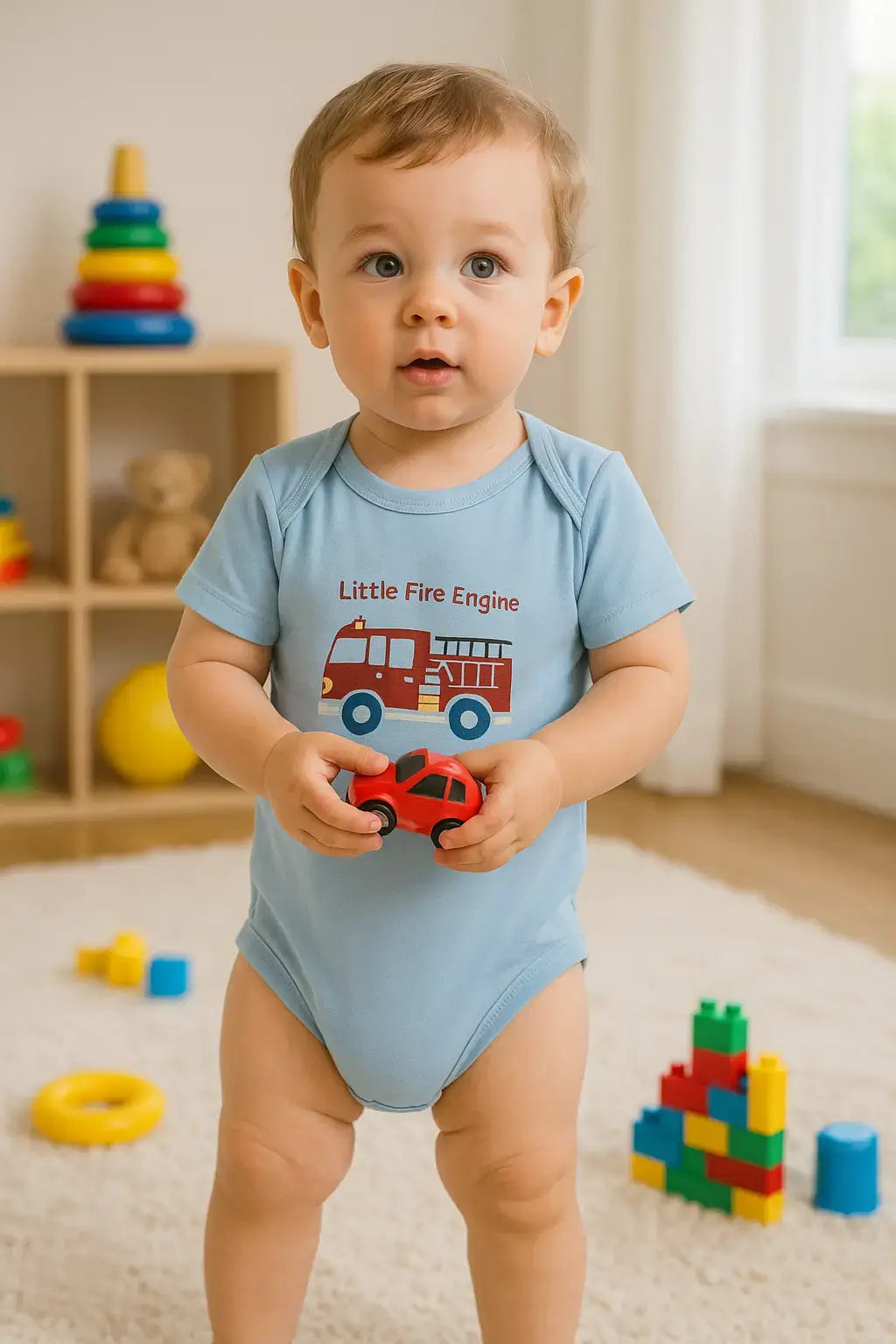 Baby Boys 3-Piece Bodysuit Gift Set – "Fire Engine" - Cotton Baby