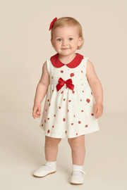 Baby Girl Strawberry Print Bow Dress (0-24M) - Cotton Baby