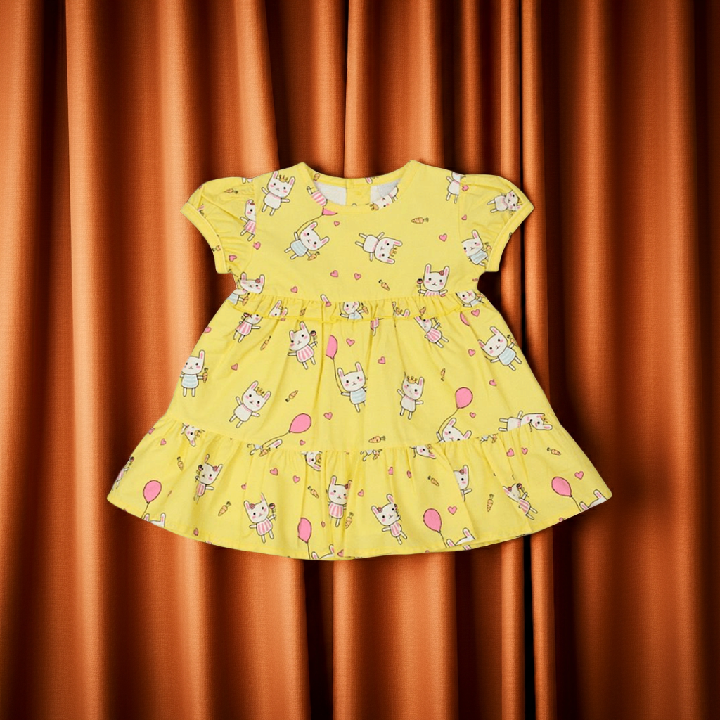Yellow Cat Print Empire Dress 1-2YRS