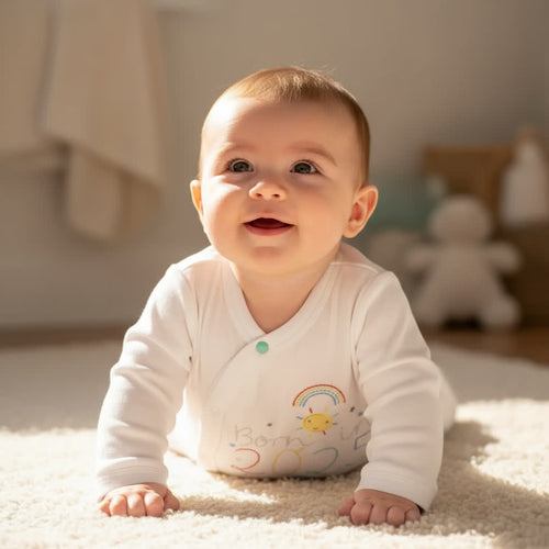 Baby All In One "Born in 2025" Sleepsuit - Ivory - Cotton Baby