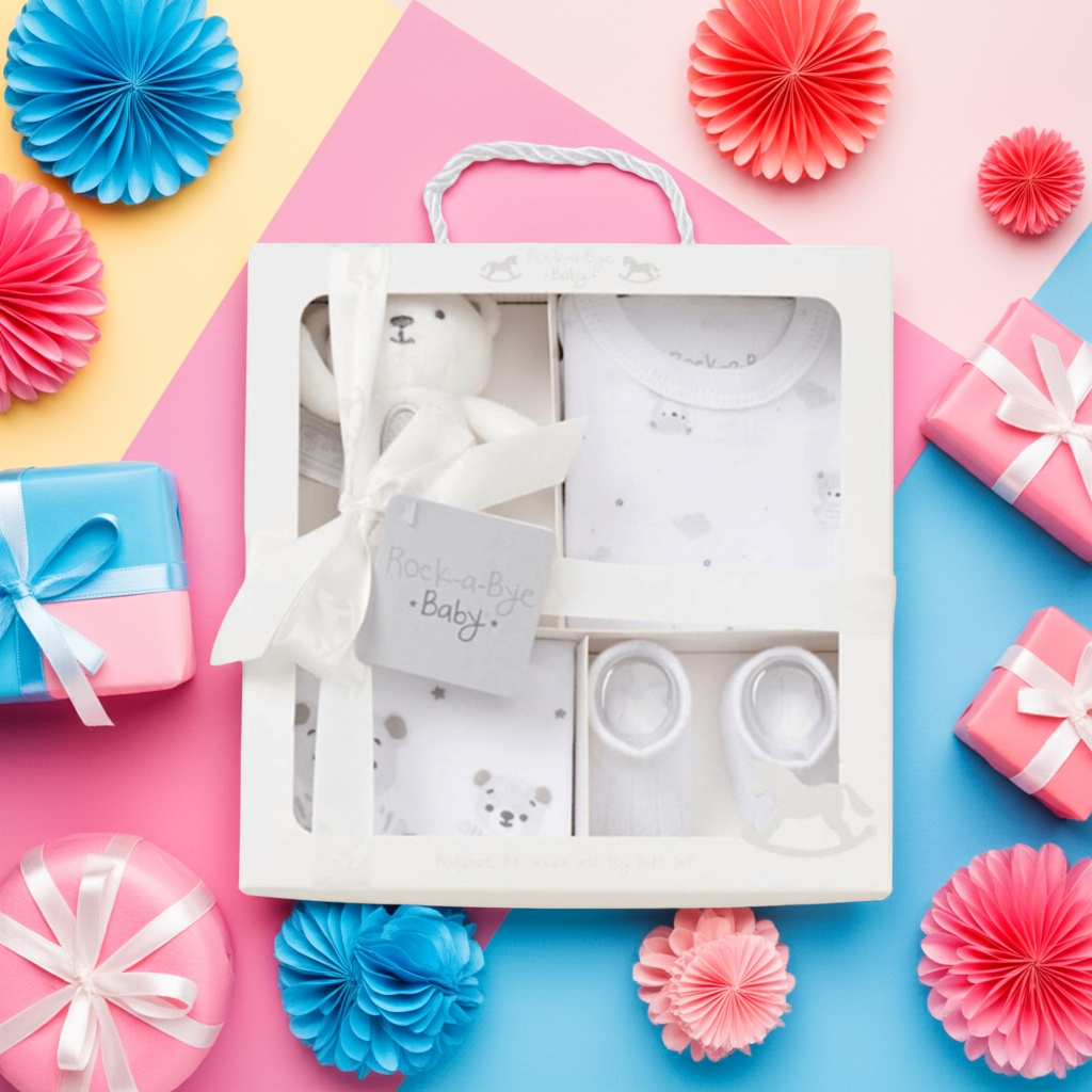Baby Unisex 4pc Teddy Box Gift Set 0-3M