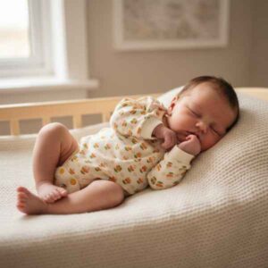 Baby sleeping in blooms bodysuit